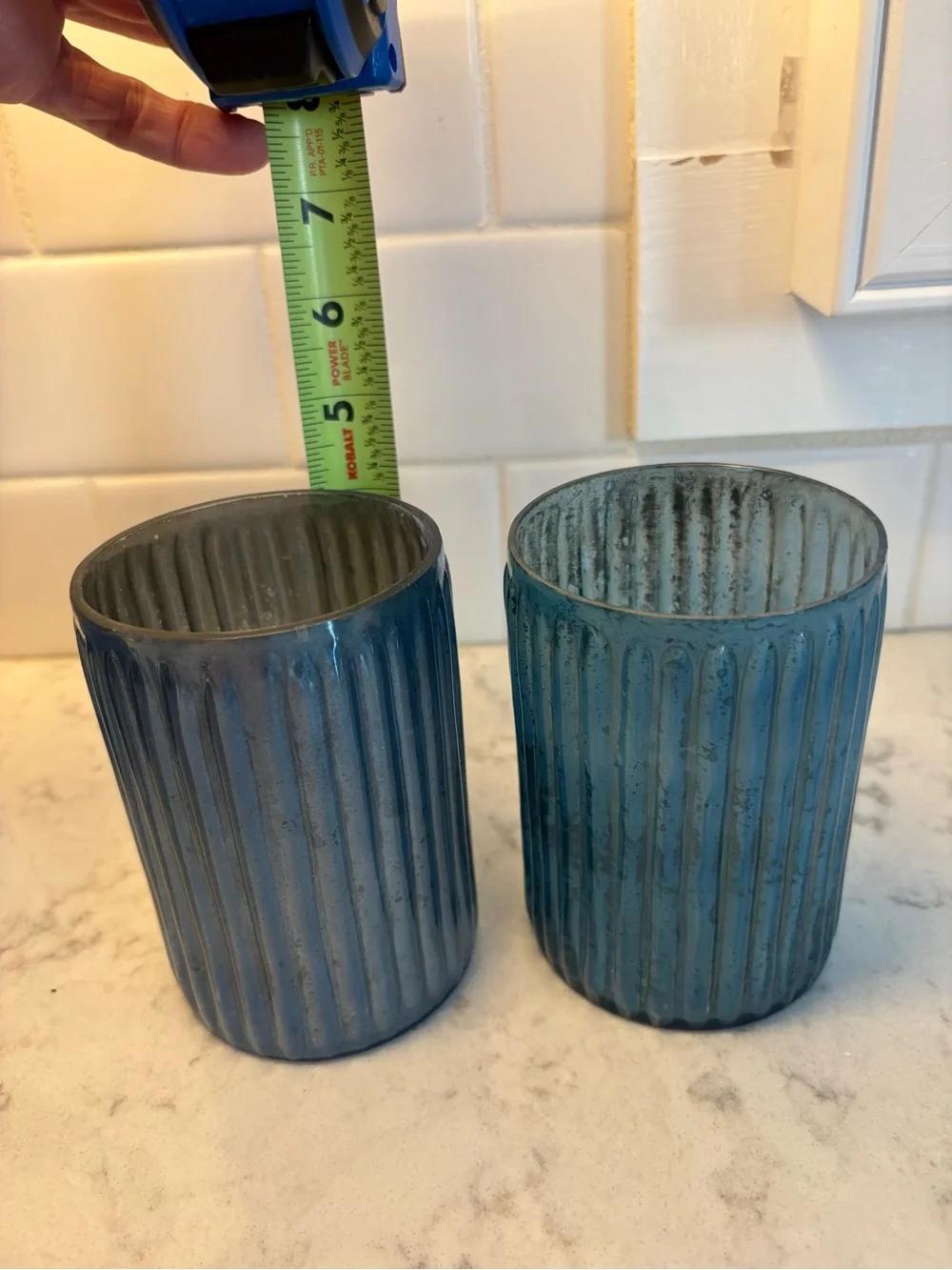 2 pottery barn, 2 unbranded Blue Glass Votive Candle Holders - Set of 4